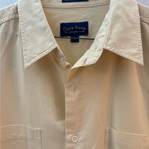 Mens Club Room Linen Cotton Blend Short Sleeve Button Up Shirt Size XL Yellow - Picture 5 of 5